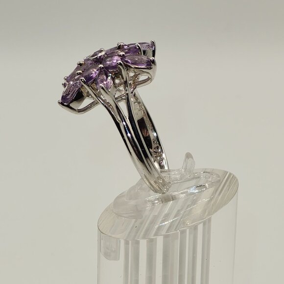 .925 Sterling Silver Flower Natural Amethyst Ring Size 9 Value $635 - Picture 3 of 7